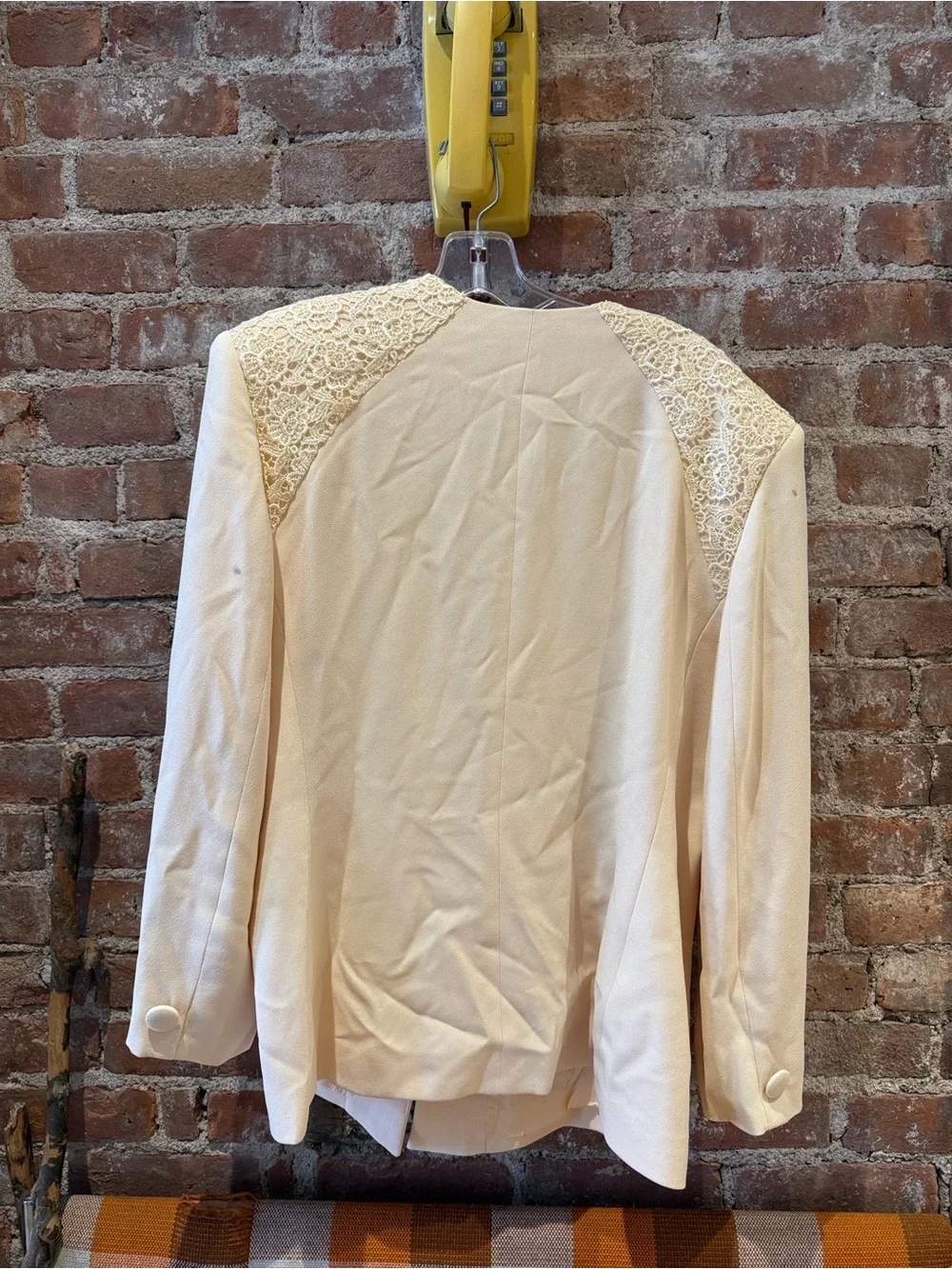 Vintage Christian Dior Cream Lace-Detail Women's Blazer and Skirt Suit